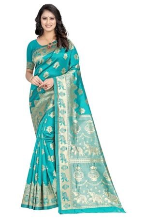 Women's Pure Soft Kanjivaram Silk Saree Banarasi Design Style With Blouse Piece for Wedding