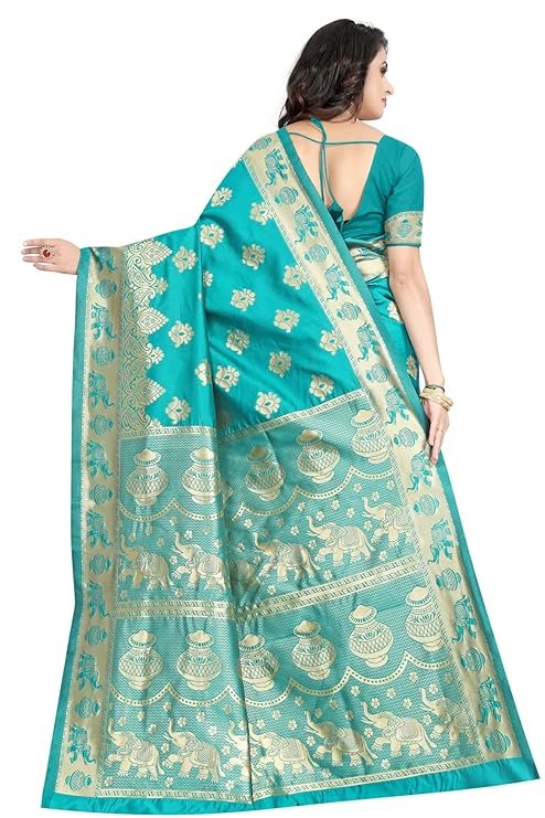 81FGn3-CFsL._SY741_ Women's Pure Soft Kanjivaram Silk Saree Banarasi Design Style With Blouse Piece for Wedding - Image 3
