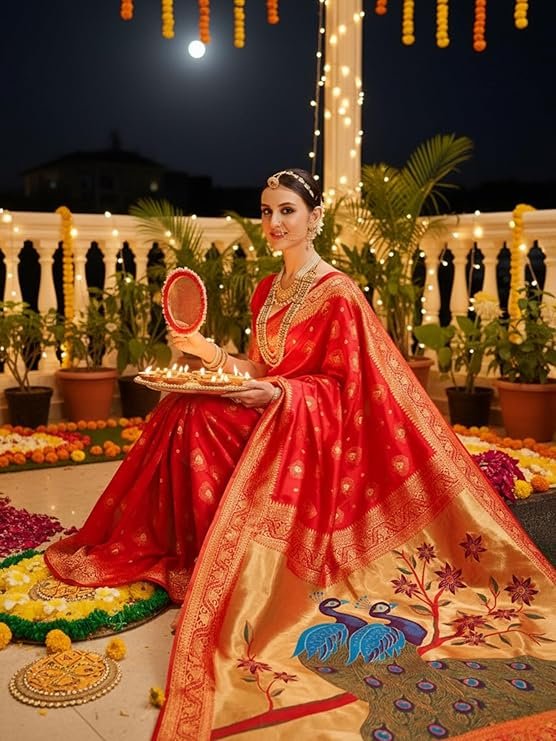 81UrcuRP17L._SY741_ Women's Paithani Silk Blend Woven Saree With Blouse Piece |Wedding Saree - Image 2