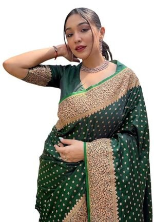 Women's Indigo Blue Banarasi Kanchipuram Silk Saree for Women – Traditional Wedding & Party Saree with Blouse Piece – Ethnic Indian Silk Saree for Bridal, Festive